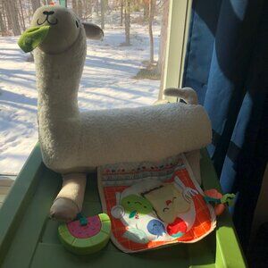 Llama Stuffy w/bib & teething toys; Clean; Used